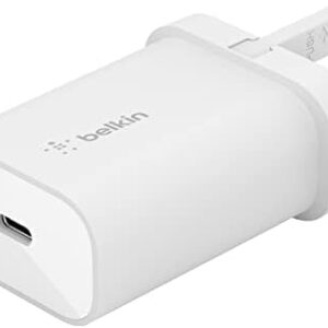 Belkin BoostCharge 25W wall charger with PPS, USB charger plug with USB-C Power Delivery, fast phone charger or a travel USB plug for iPhone 16, 15, Samsung Galaxy S24, iPad, Pixel, tablets and more