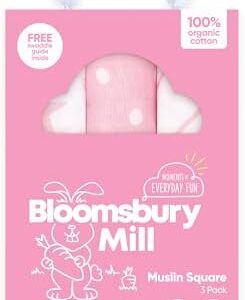 Bloomsbury Mill - Muslin Cloths for Baby - Soft 100% Organic Cotton Muslin Squares - Baby Muslins Pack of 3 - Large Burp Cloths - Newborn Essentials - Pink & White - 70x70cm
