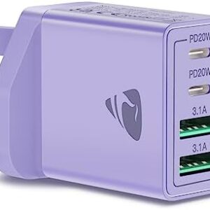 USB C Plug, 40W 4-Port USB C Charger Plug Multi USB Plug UK Dual Port PD USBC Power Adapter+QC Wall Charger, Type C Fast Charging Plug for iPhone15 14 13 12 11 Pro Max XS XR SE, iPad, Samsung, Google