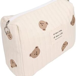 01 02 015 Diaper Storage Bag, Large Capacity Convenient Reusable Baby Bottle Bag Cotton Cloth Portable Cute Pattern for Mother for Travel(Bear Embroidery)
