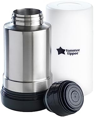 Tommee Tippee Travel Bottle and Food Warmer, Portable Baby Bottle Warmer Ideal for Travel, Thermal Insulation, Stainless Steel Flask with Leak-Proof Lid