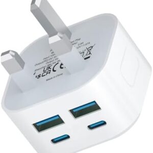USB C Plug Fast Charge,40W Multi USB Plug UK Fast Charger Plug 4-Port Dual Port PD Power Adapter Wall Plug Multiport MainsType C Charging Plug for iPhone 16 15 14 13 12 11 Pro Max Plus,iPad