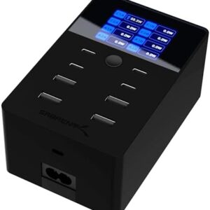 SABRENT 252W Charger – 8-Port USB PD 3.0 with LCD Display, Fast Charging for USB-C & USB-A Devices, Laptops, Phones, Tablets, Gaming Consoles – PPS, Overcharge Protection, Travel-Friendly (AX-8PTC)