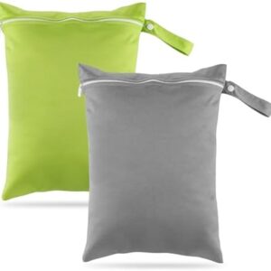 2 Packs Wet Dry Bags, Waterproof Reusable Washable Cloth Diaper Nappy Bag With Zipper for Baby's Dirty Laundry, Travel, Swimsuits, and Wet or Dry Clothes