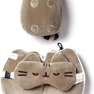 Puckator Relaxeazzz Pusheen Cat Shaped Travel Pillow & Eye Mask - Sleep Eye Mask Masks - Kids Travel Accessories For Sleeping Airplane - Flight Plane Neck Pillow Pillows