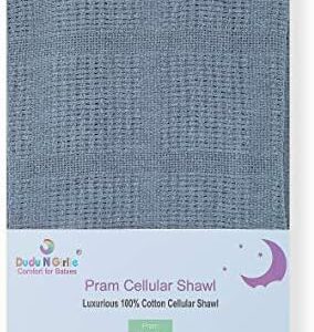 DUDU N GIRLIE Baby Blanket for Newborn | Warm & Cosy Cellular Baby Blanket | 100% Extra Soft Breathable Cotton, Pram/Travel/Moses Basket (90 x 70 cm) Grey.