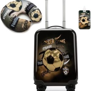 Inprof Kid’s Luggage Set 2 Piece Suitcase Set 16’’ Hardside Luggage with Spinner Wheels Girls Boys Carry on Luggage Travel Rolling Luggage Airline Approved, Boy Football, 16 inch
