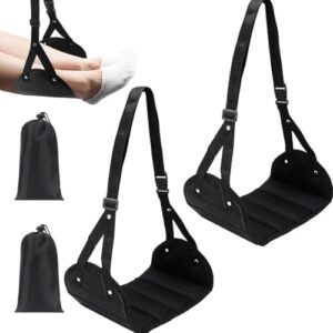 2 Pcs Airplane Foot Rest,Long Haul Flight Travel Essentials, Portable Folding Adjustable Airplane Travel Accessories,Foot Hammock for Office Use Provides Relaxation Comfortable Support (2-PCS)