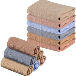 DASHUAIGE 12 Pack Baby Muslin Squares Baby Muslin Cloths Washcloths Natural Cotton Baby Wipes Baby Essentials for Newborn Baby Wiping Bathing Feeding