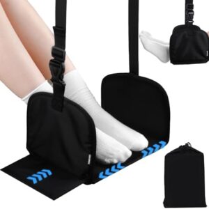PENGARO Airplane Foot Rest, Widen Travel Foot Hammock Memory Foam Plane Footsling to Relieve Feet Soreness, Airplane Foot Hammock for Travel Car Train Office Long Flights, Black