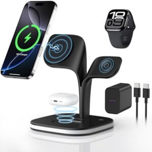 3 in 1 Wireless charging Station for Apple Devices,MagSafe Wireless Charger Magnetic Charging for iPhone 16/15/14/13/12 Series, AirPods Pro 4/3/2,Apple Watch Series/ultra (with 20W PD Charger)