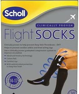 Scholl Flight Socks - Clinically Proven Compression Socks for Flight Travel - Help Prevent Swollen Ankles and Deep Vein Thrombosis (DVT) - Sheer - Size 9-12, 1 Pair