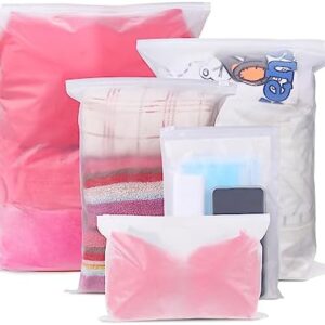 24 Pcs Reusable Ziplock Bags,Travel Clothes Storage Bags,Plastic Hospital Bag Organiser Pouches,Essentials Frosted Resealable Waterproof Luggage Bags for Clothes,Maternity,Shoes, Cosmetics,5 Sizes