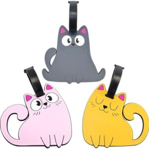 Cute Luggage Tags for Girls, 3 pcs Cat Luggage Tags for Suitcases Women Fun and Durable Suitcase Labels with Name Id Card
