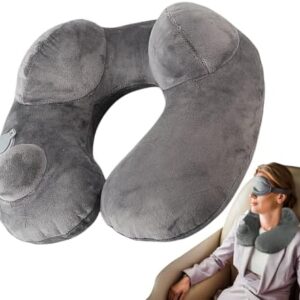 Inflatable Pillow for Airplane Travel, Neck Pillow for Travel, Portable Head with Storage Pocket for Train Plane Hiking Backpack, Long Flights Nap