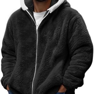 Ewleguzka Mens Fuzzy Sherpa Jacket Fluffy Fleece Open Front Cardigan Full Zip Up Coat Winter Warm Thicken Lined Outwear