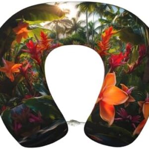 KOUUIP Airplane Pillow Tropical Flowers Print Neck Pillow for Extra Comfort, Lightweight for Airplane Travel and Driverless Car