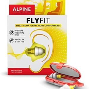 Alpine FlyFit Earplugs for Flying - Prevent Ear Pain & Regulates Air Pressure - Aeroplane Travel Essentials - Comfortable & Reusable with Ultra Soft Filter for Flight - Holiday Essentials - 17 dB
