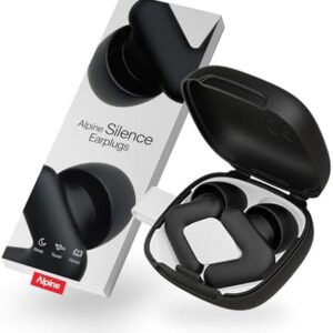 Alpine Silence Ear Plugs for Sleep, Focus & Travel - Comfortable, Travel Essential, Noise Cancelling Earplugs, V-Shape Snug Fit & Soft Oval Tips, 4 Sizes XS/S/M/L, Reusable Ear Plugs - Black