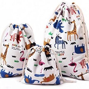 Amoyie 3 pcs Drawstring Storage Bags Set for Kid Stuff Travel Home Accessorie Animal