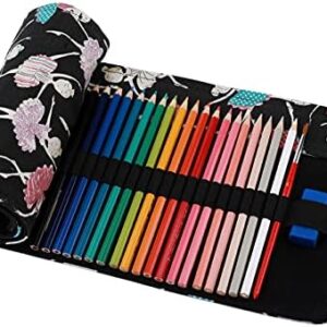 Amoyie Roll Up Pencil Case for 48 Coloured Pencils, Colouring Pens Organiser Bag, Artist Wrap, Canvas Holder, Ballet Girl