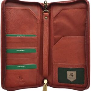 VISCONTI Leather Zipped Travel Document Holder & Strap RFID Blocking 1157 Brown