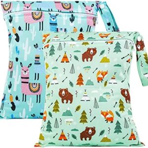 Zngou Wet Bags, 13x14 inch Reusable Nappy Bag Dry Bags Changing Laundry Waterproof Cloth Organiser Pouches Babies Swimming Camping Travel Gym Beach, Blue,green, 2Pcs-30x35cm-blue/green